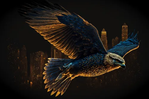 Falke fliegt über der Stadt