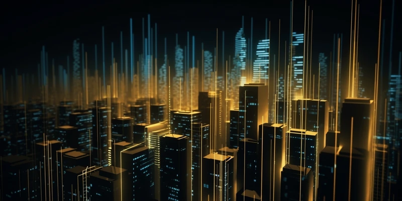 KI Datenstrom - Hochhäuser - skyscraper - data stream - AI - Liebscher Strafrecht